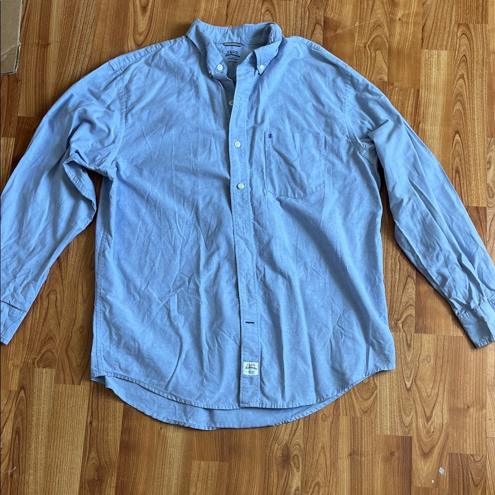 Men’s Large Izod Salt Wash Newport Oxford Light Blue Button-Down Oxford Shirt